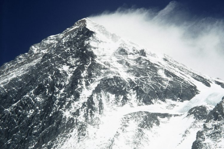 The South Summit of Mount Everest from Camp VII in Nepal.