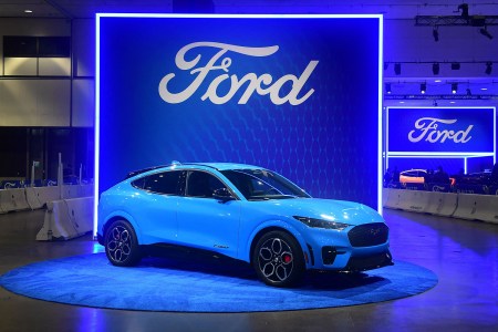 The Ford Mustang Mach-E GT SUV on display at the Los Angeles Auto Show in Los Angeles, California on November 17, 2021.