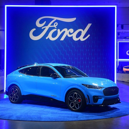 The Ford Mustang Mach-E GT SUV on display at the Los Angeles Auto Show in Los Angeles, California on November 17, 2021.