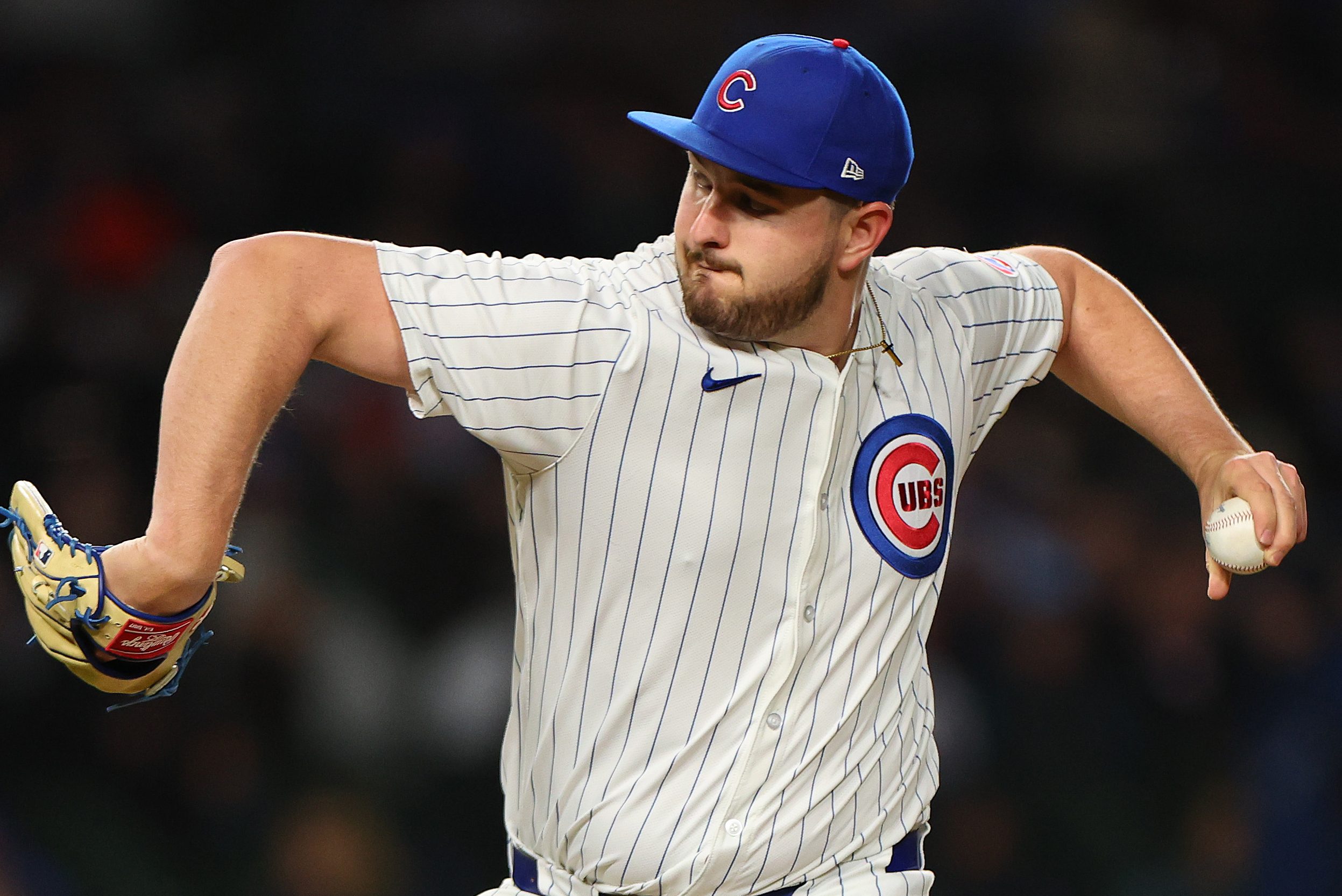Luke Little of the Cubs pitches against the Houston Astros.