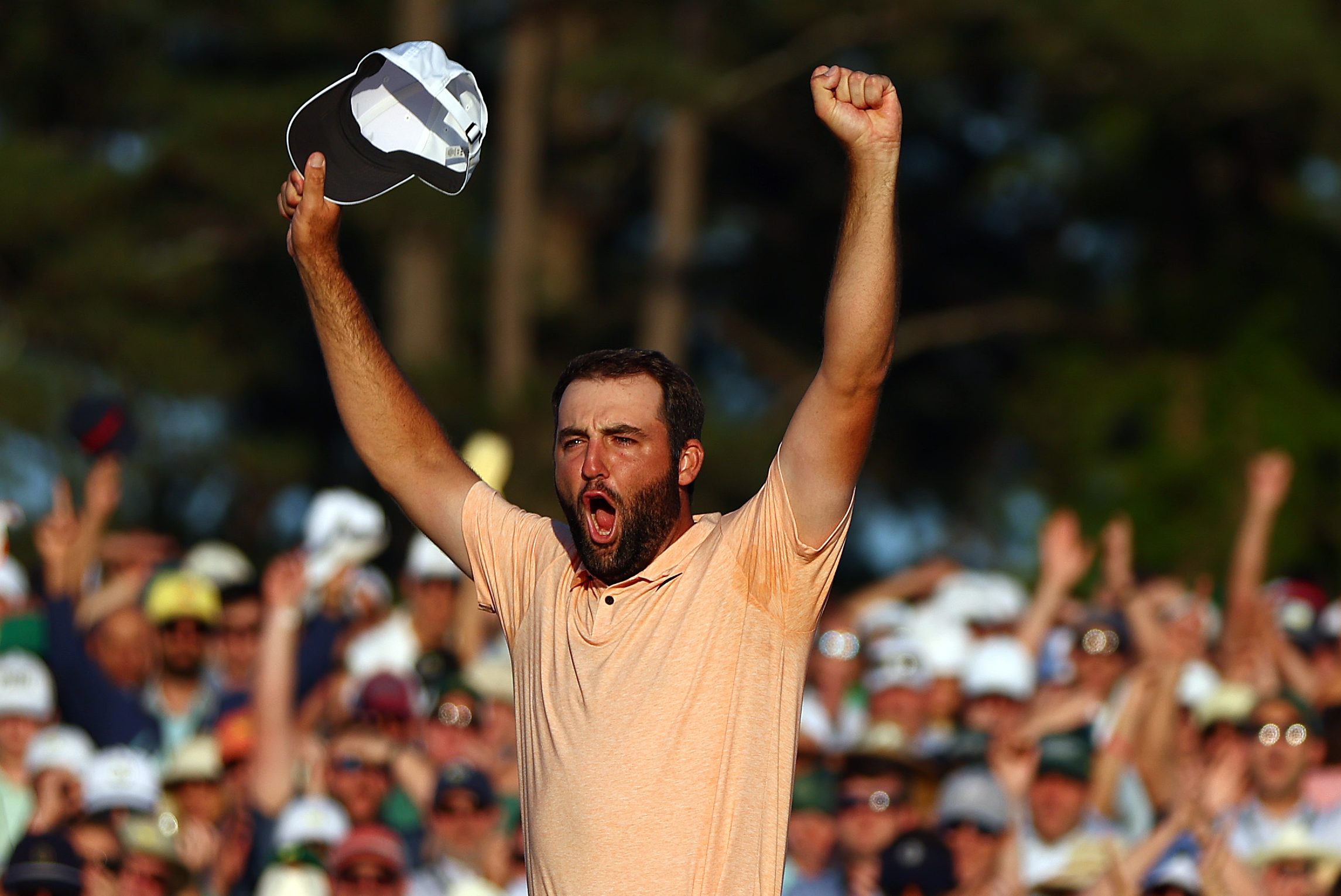 Scottie Scheffler celebrates after winning the 2024 Masters.