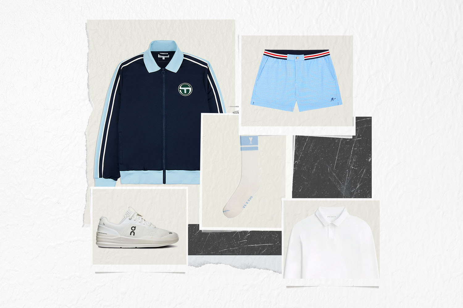 a collage of goods on a photo background