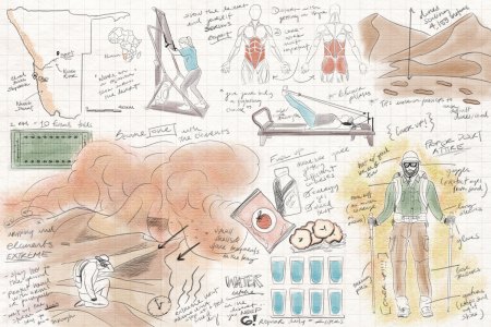 An illustration detailing how to hike across a desert. We spoke to Gillian Millar, who trekked across the Namib, to get her expert advice.