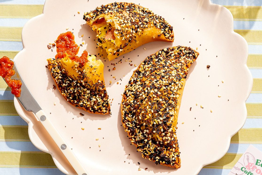 A bacon, egg and cheese in the form of an empanada.