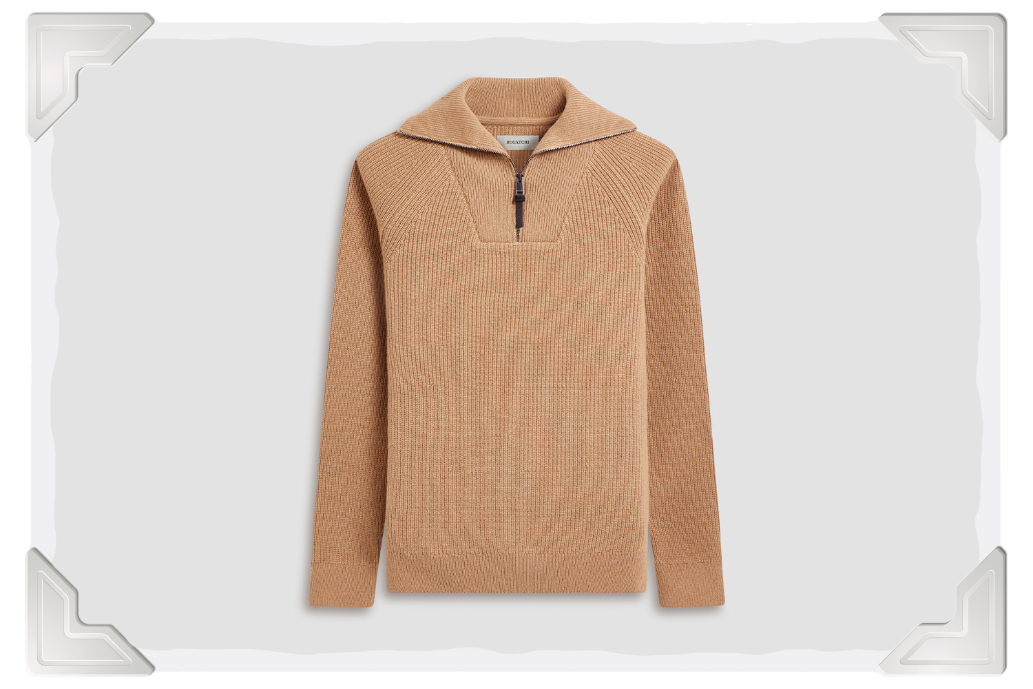 BUGATCHI Fisherman Rib Stitch Quarter Zip Sweater