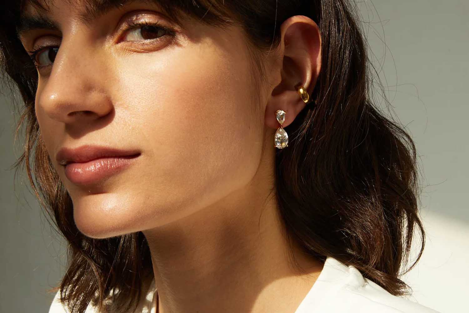 Aurate White Sapphire Pear Drop Earrings