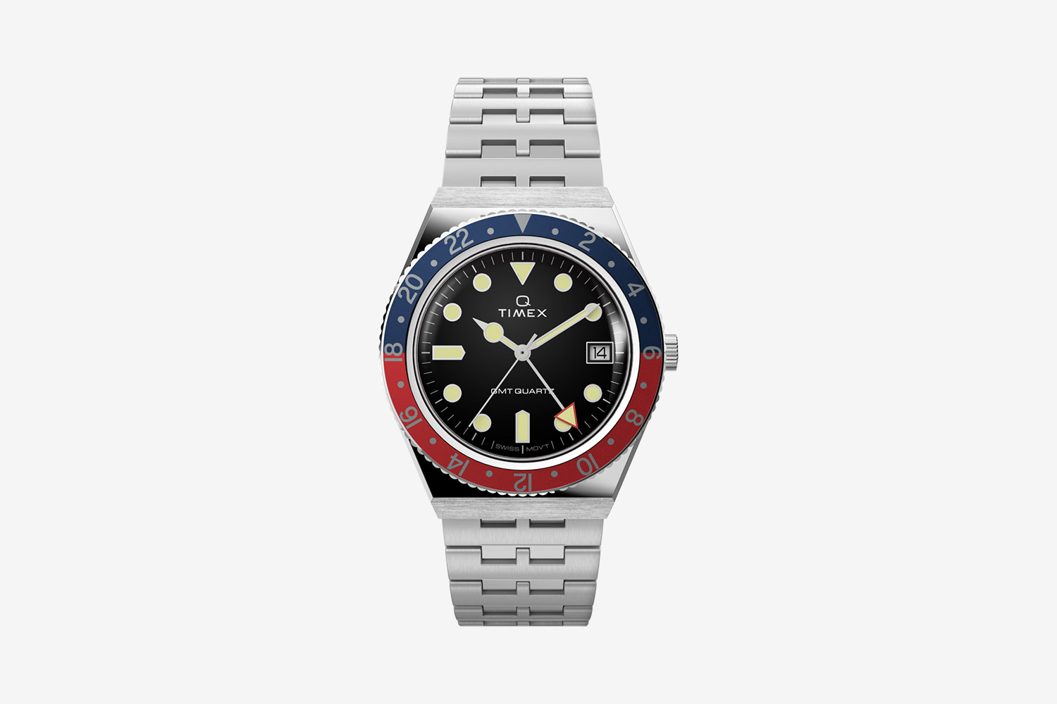 Q Timex GMT 38mm Stainless Steel Bracelet Watch