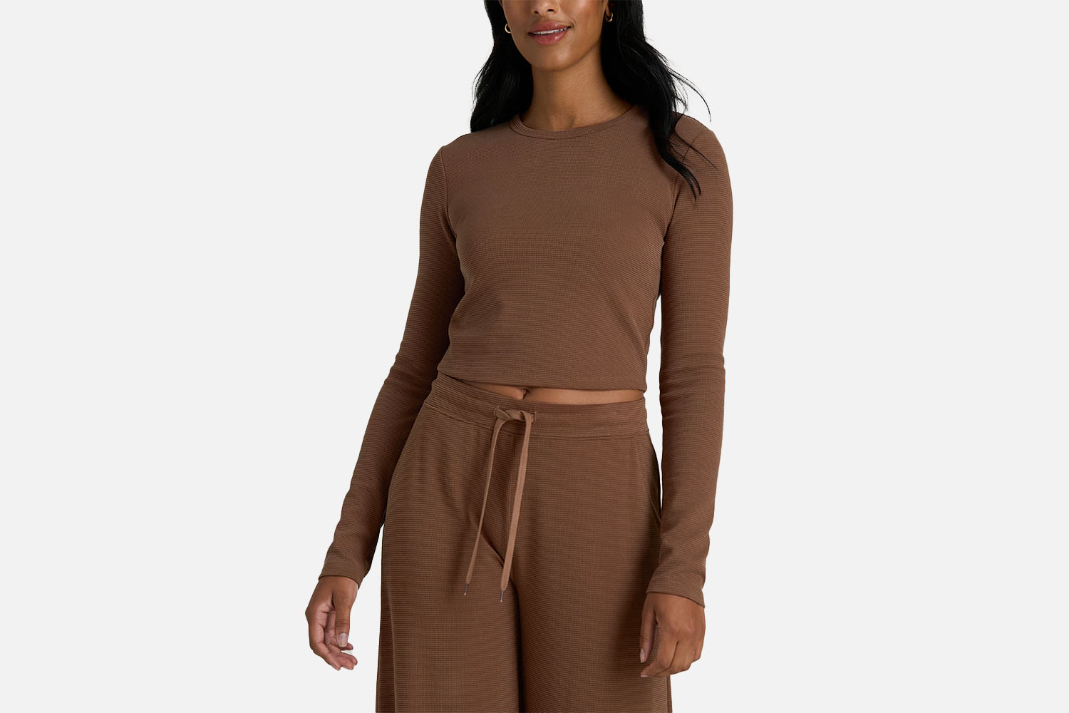 American Tall Cropped Long Sleeve Waffle Shirt