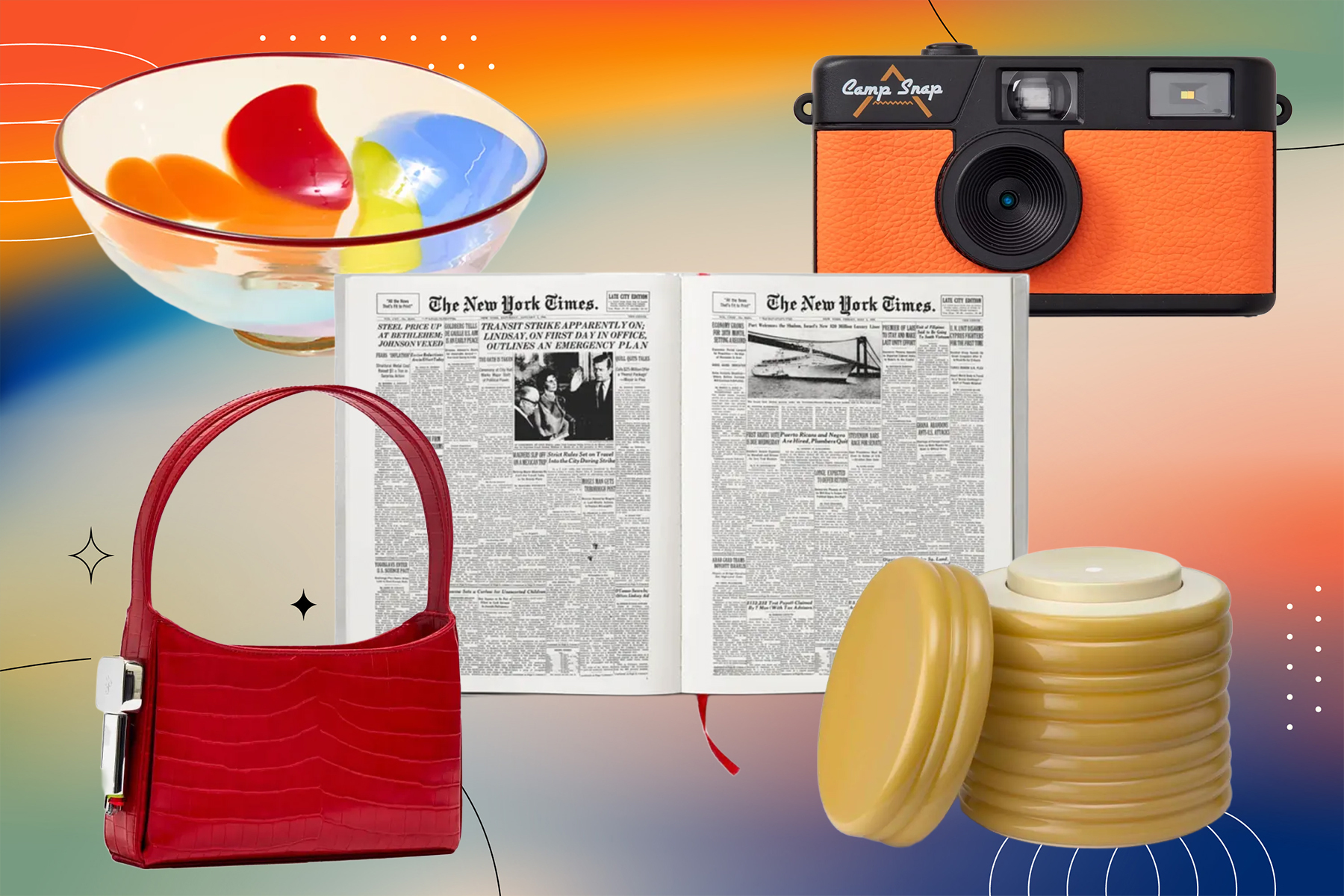 collage of gifts for women over colorful background