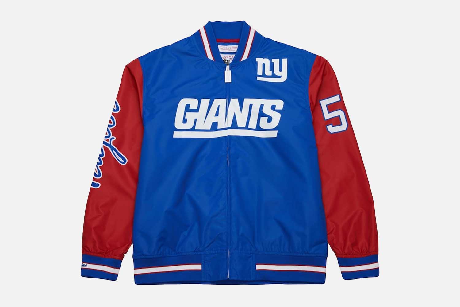Mitchell & Ness Men’s Lawrence Taylor Royal New York Giants Vintage Logo Player Burst Warmup Full-Zip Jacket