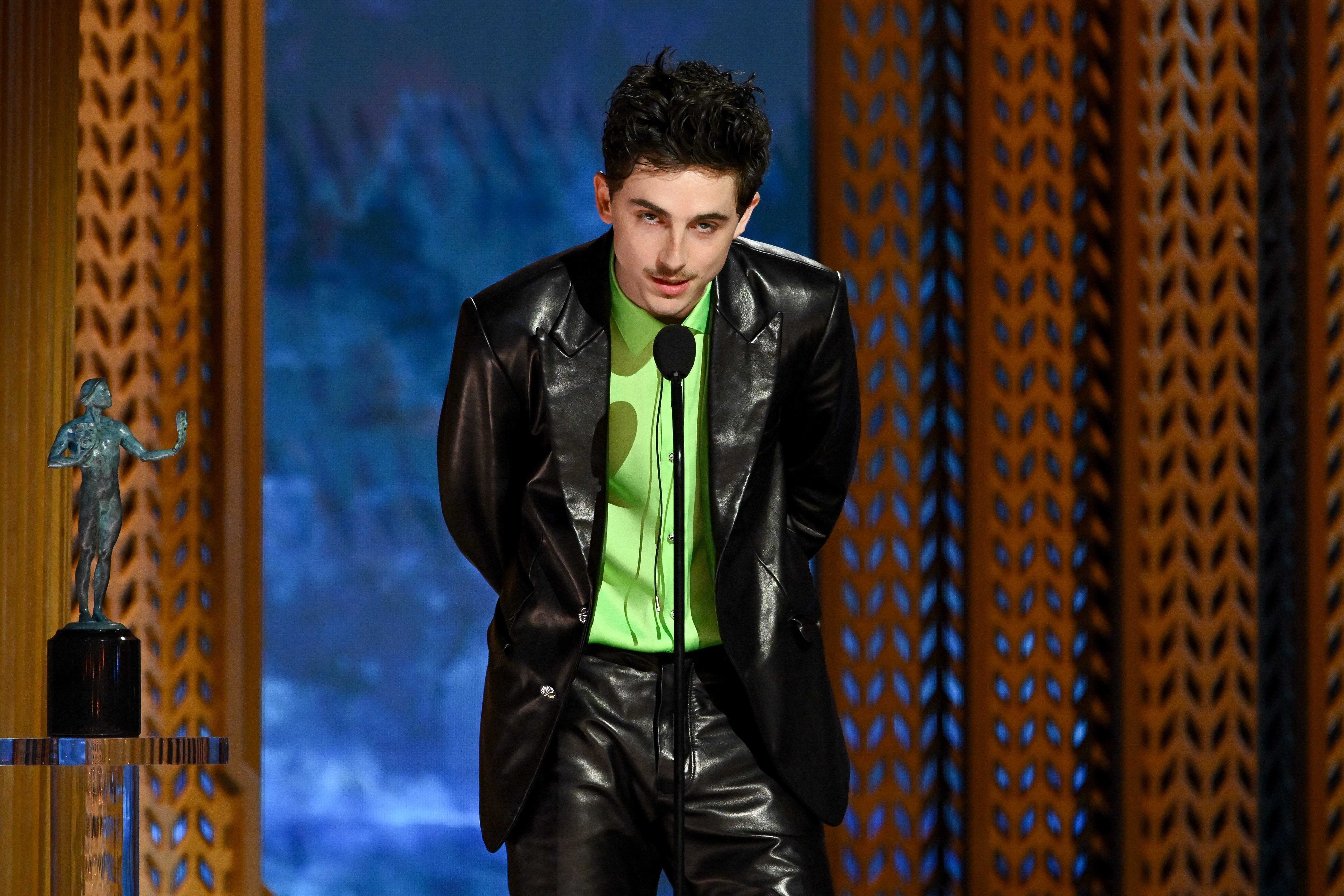 Timothee Chalamet giving