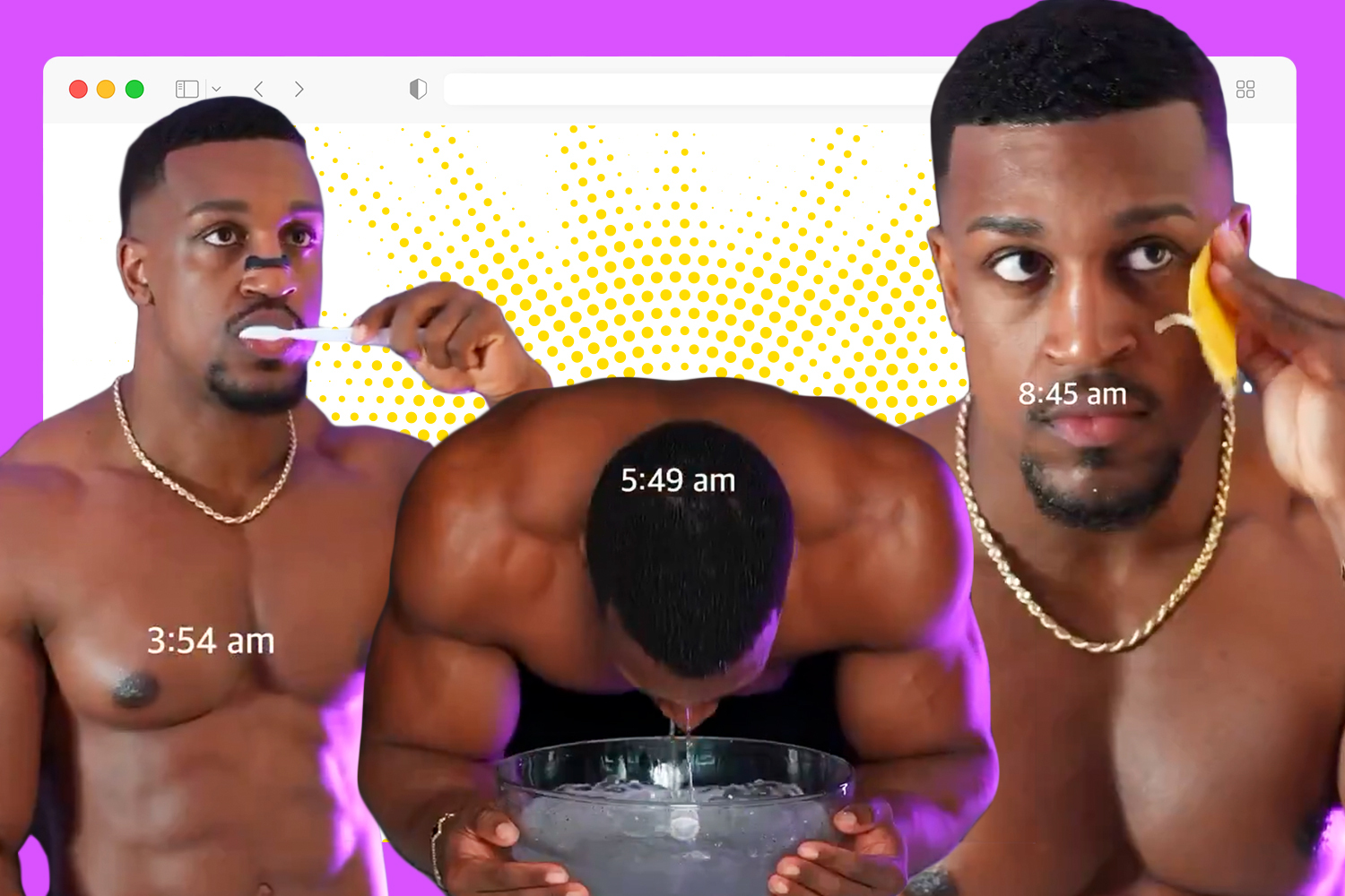 Screenshots of Ashton Hall in his viral morning routine video