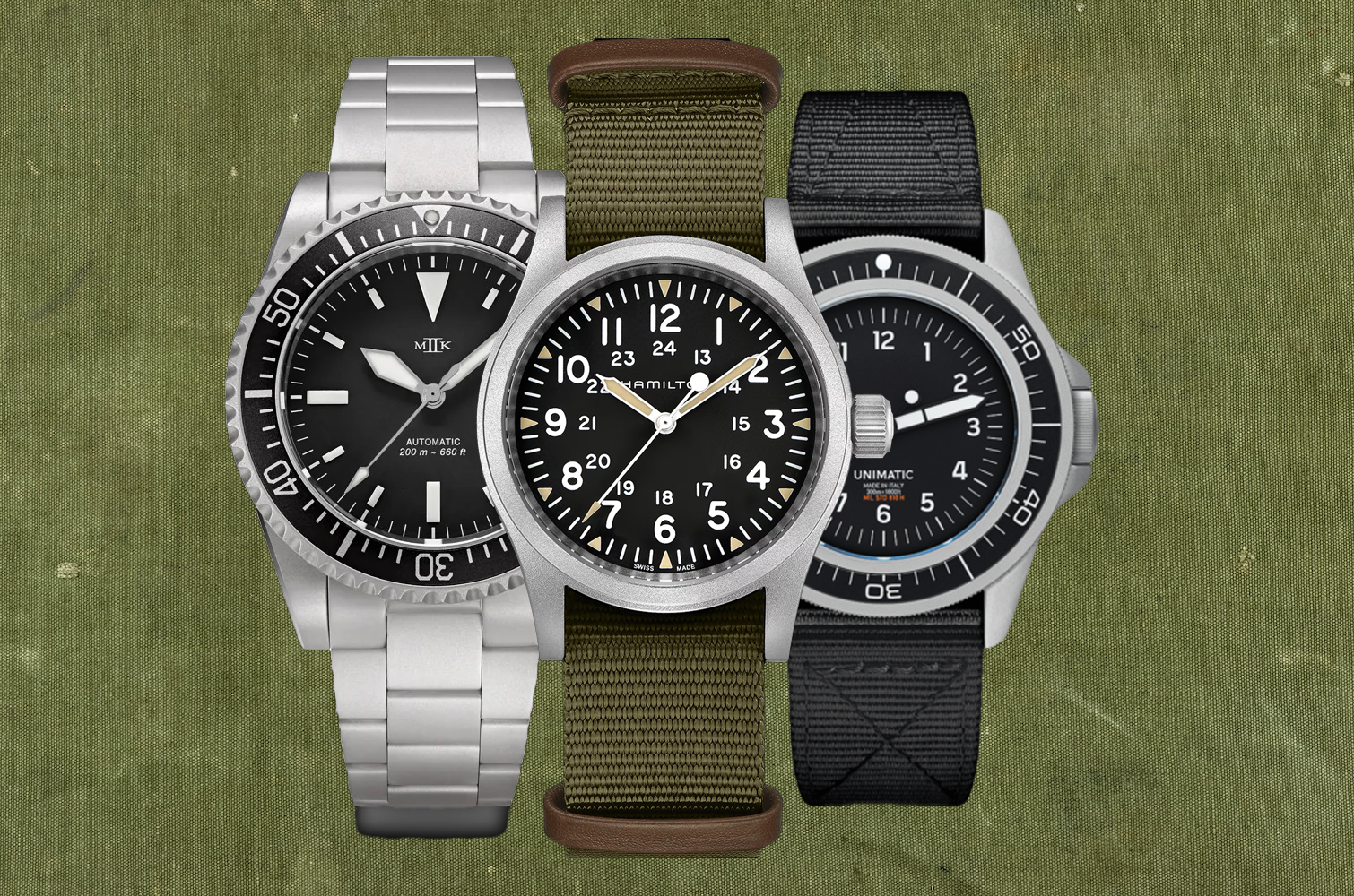 The Mk II Fulcrum 39, Hamilton Khaki Field Mechanical 38mm and Unimatic Modello Uno UT1