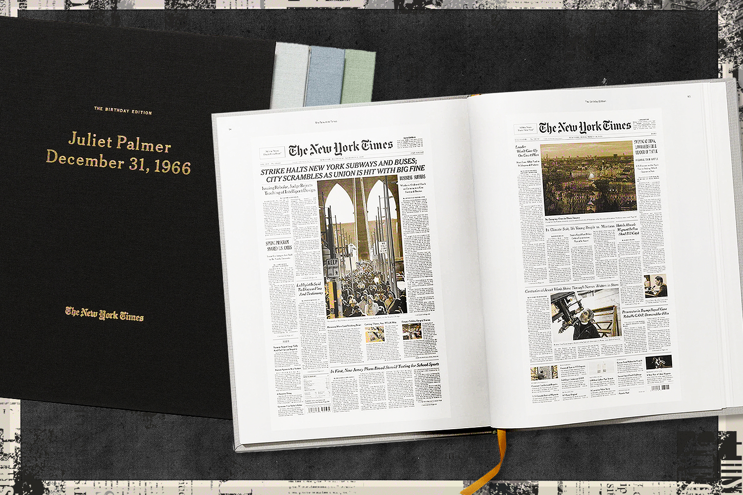 The New York Times Custom Birthday Book, on a newspaper background