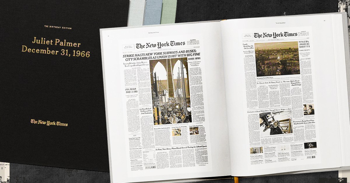 The New York Times Custom Birthday Book, on a newspaper background