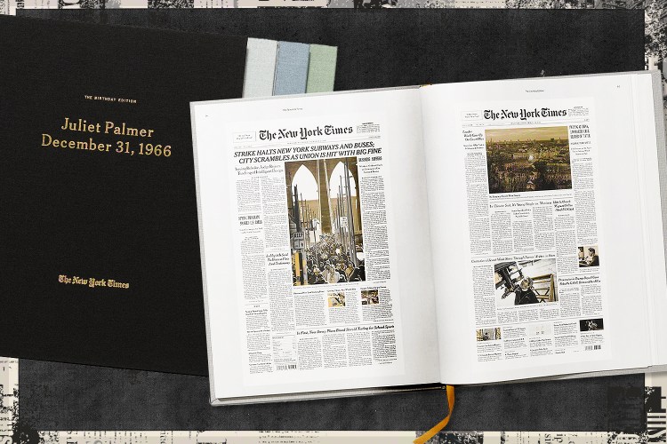 The New York Times Custom Birthday Book, on a newspaper background