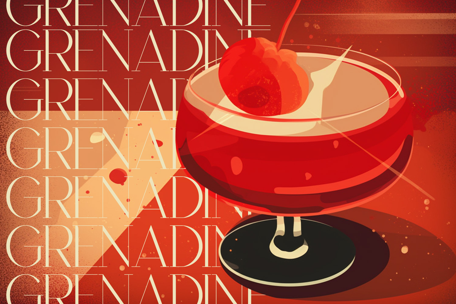 an illustration of a jack rose cocktail with grenadine repeatedly written in the background