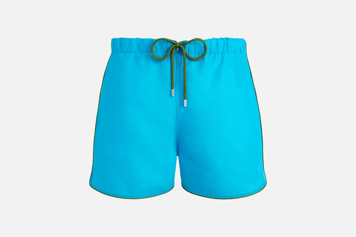 Men Linen Swim Trunks Solid