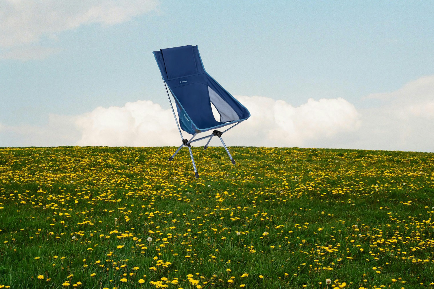 Helinox chair in a meadow.