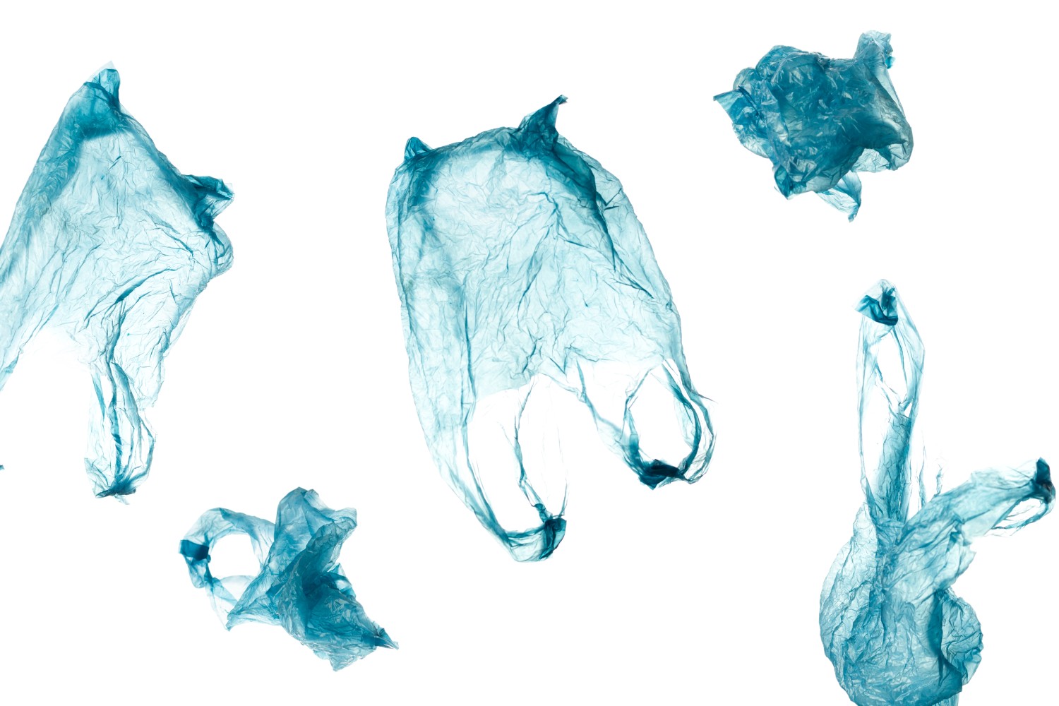 Plastic bags floating in midair