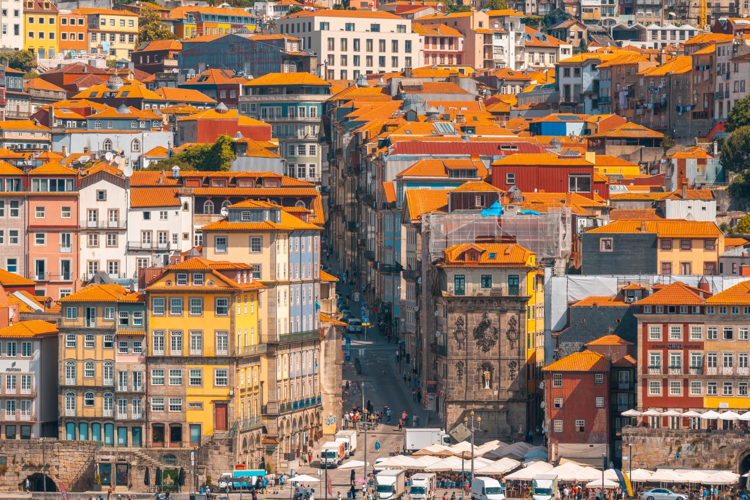 Aerial view of buildings in Porto, Portugal