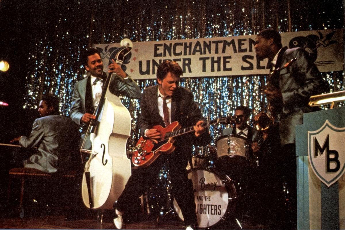 michael j fox playing the guitar in Back to the Future
