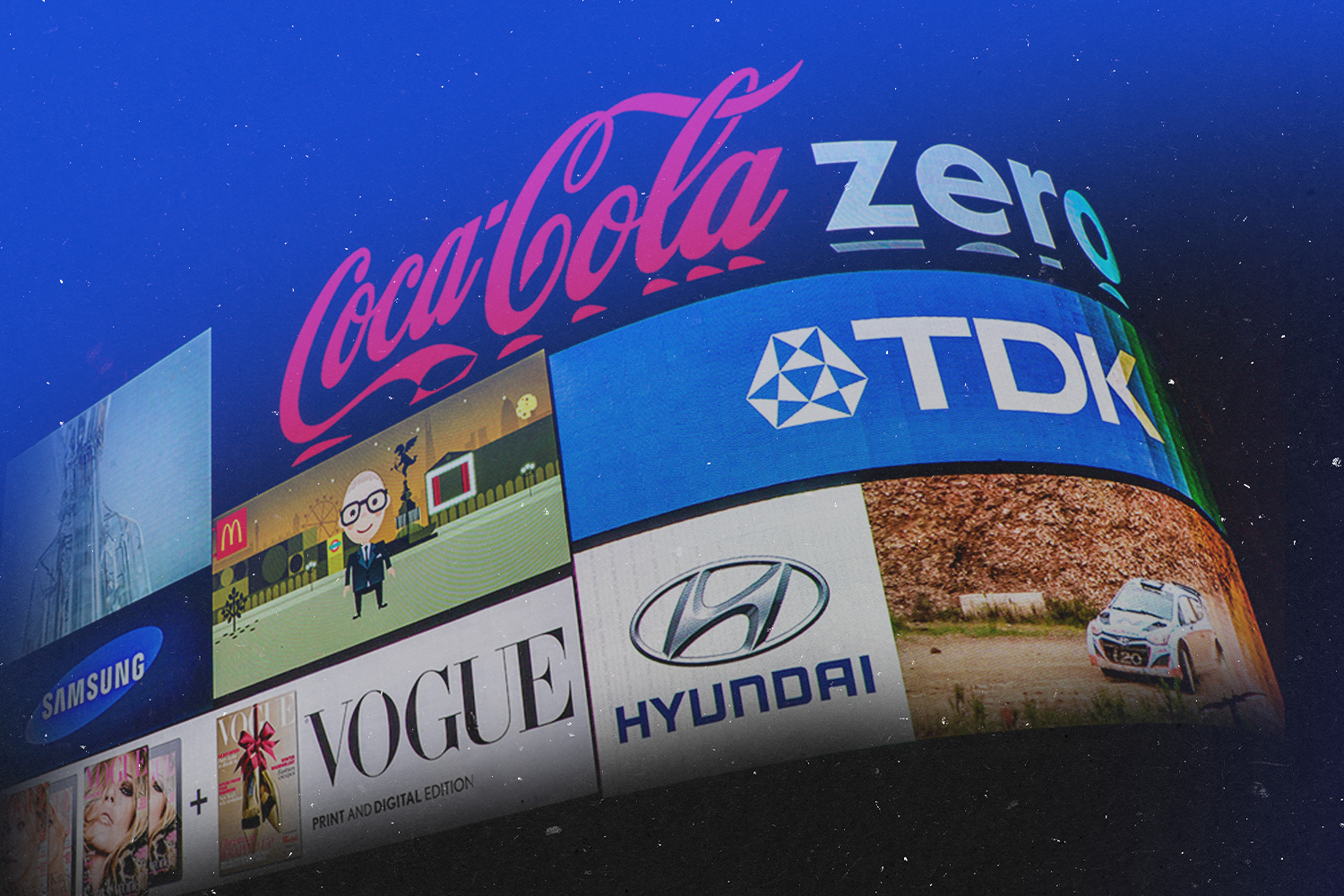 A photo illustration of ads being beamed across the night sky. Space advertising is closer to reality than most people think.