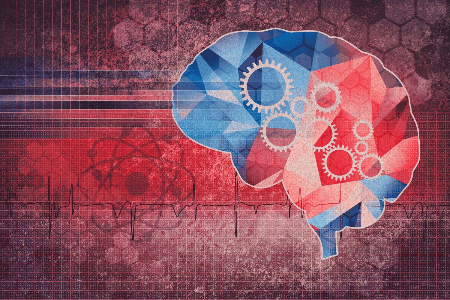 Illustration of brain with gears inside