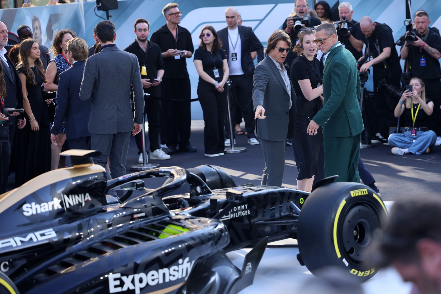 Tom Cruise, Brad Pitt, and the car from "F1"