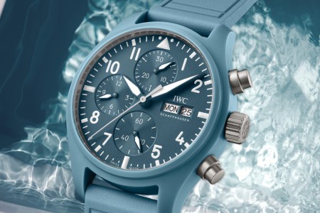 The IWC Pilot’s Watch Chronograph 41 Top Gun Miramar, a blue ceramic watch made in collaboration with Pantone