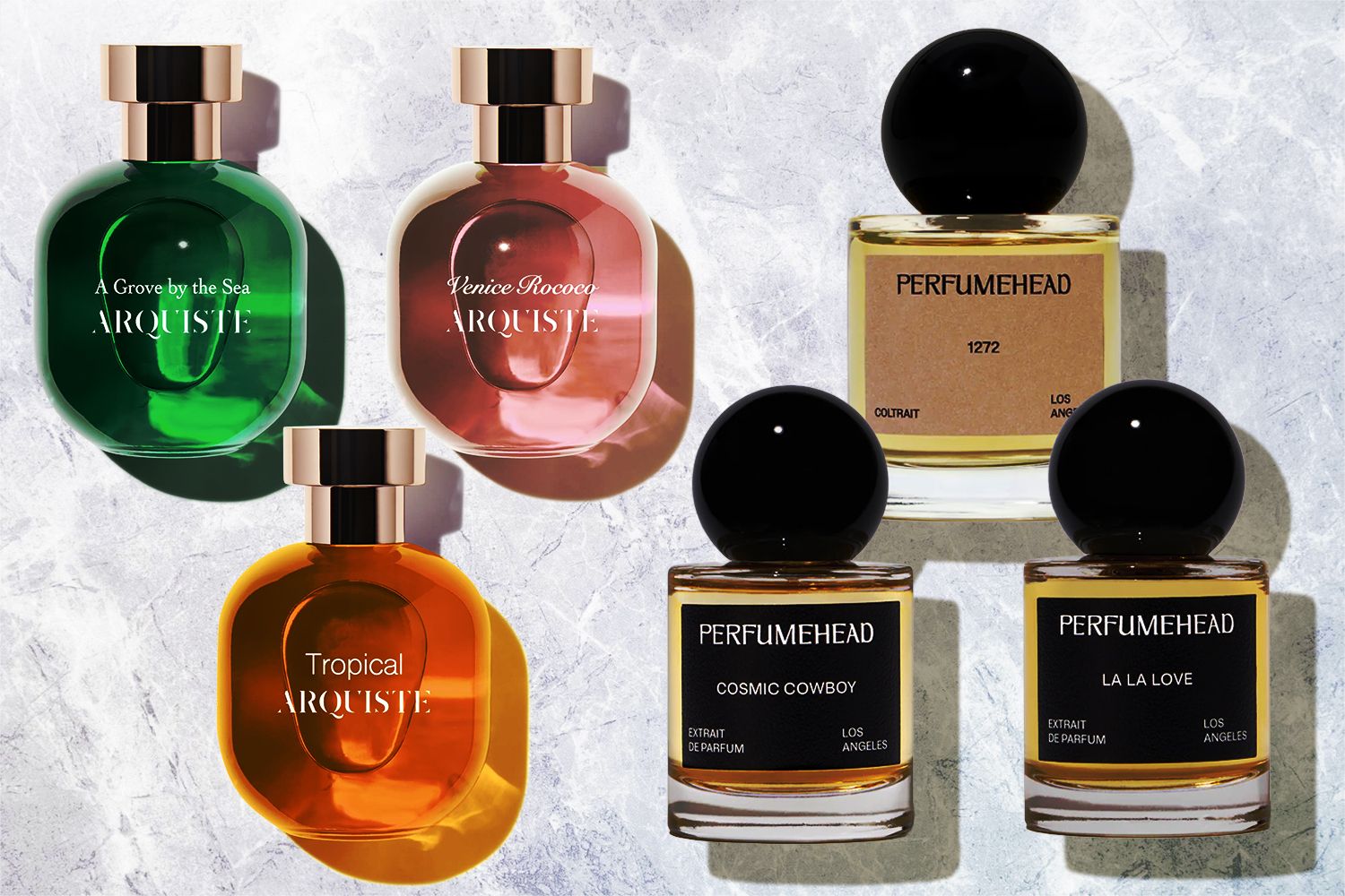 perfumes on textured background