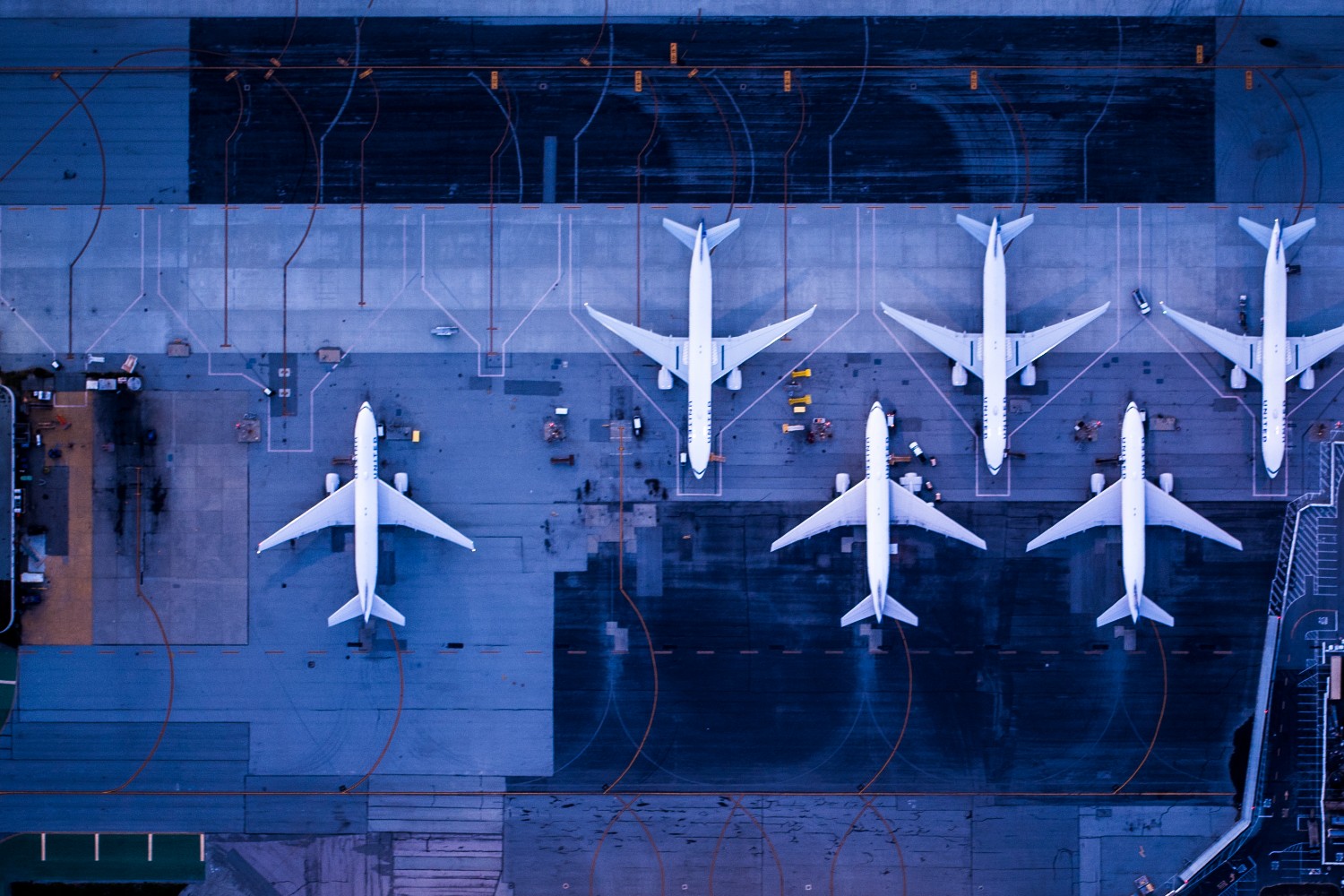 Aerial view of several planes