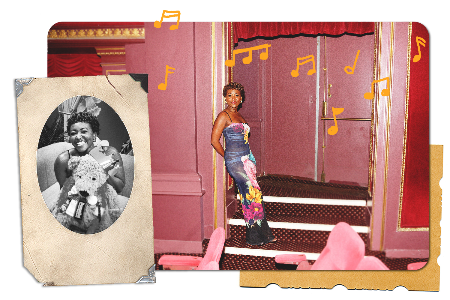 Aisha Jackson standing in a doorway in the Broadway Theatre where she's currently starring as Daisy Buchanan in "The Great Gatsby"