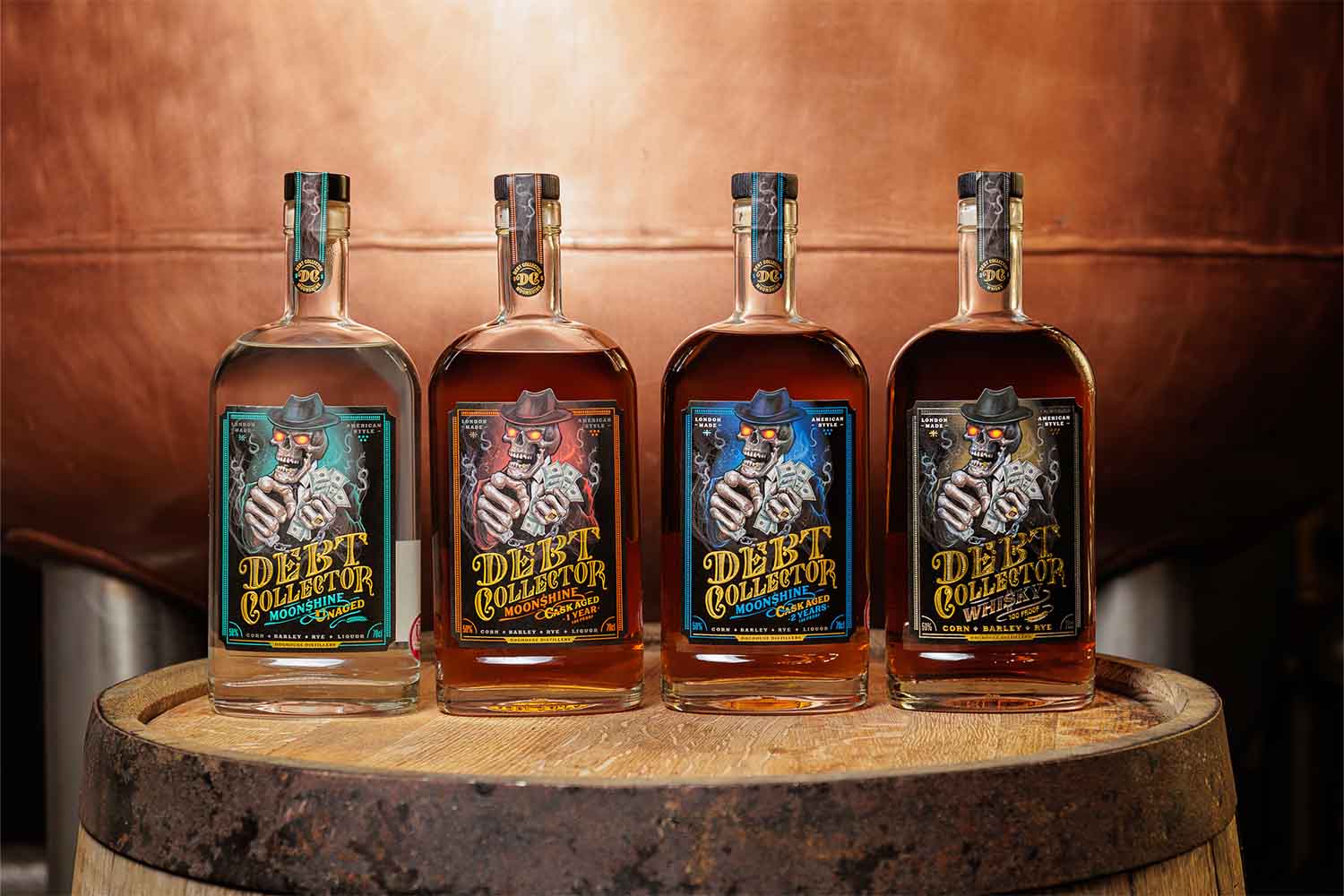 Debt Collector moonshine and whisky, from London