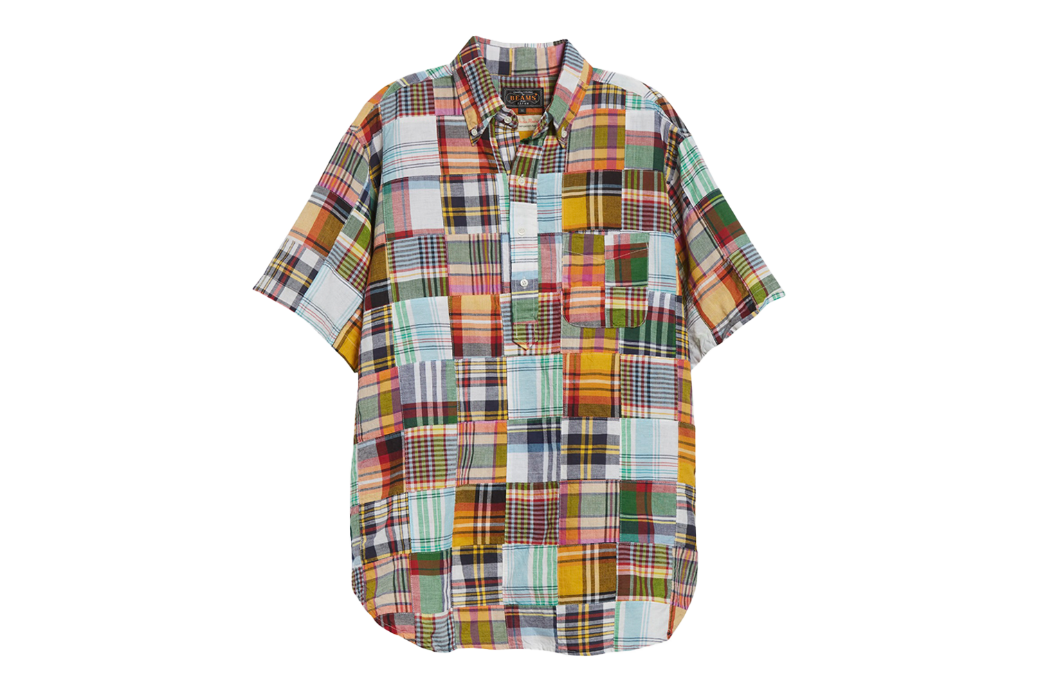 Beams Patchwork Plaid Short Sleeve Popover Shirt