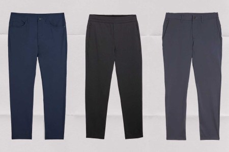 Three different men's pants from Public Rec. All of them are on sale during the brand's 10-year anniversary event.