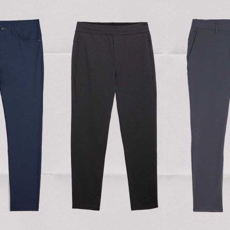 Three different men's pants from Public Rec. All of them are on sale during the brand's 10-year anniversary event.