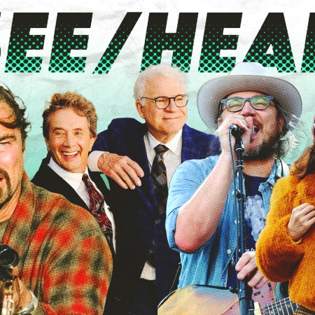 Images from "One Battle After Another" and "Only Murders in the Building" along with Jeff Tweedy