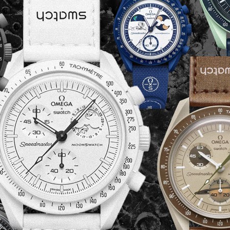 different overlapping moonswatch watches