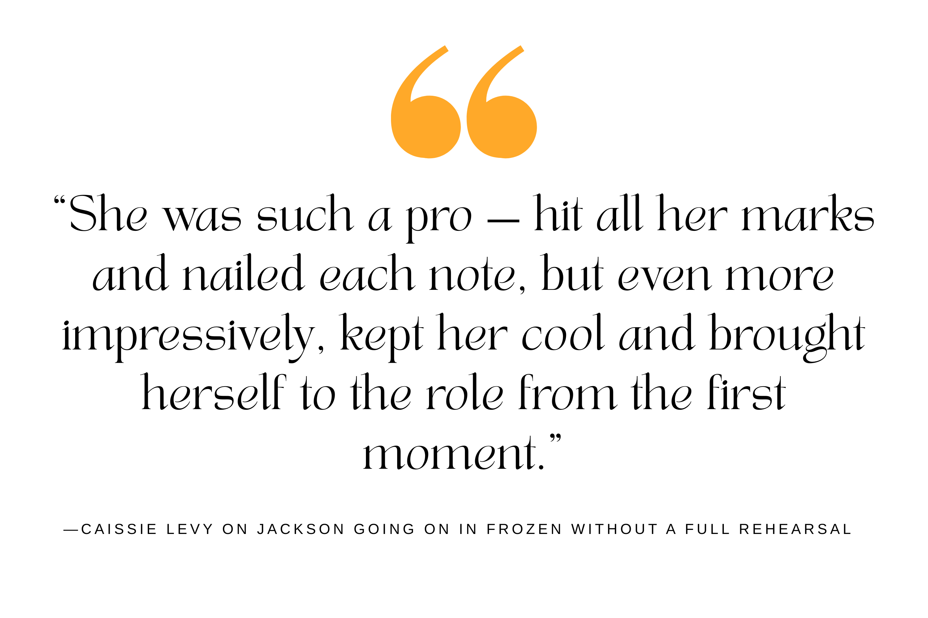 A quote from Caissie Levy about Aisha Jackson playing Anna in "Frozen" on Broadwy