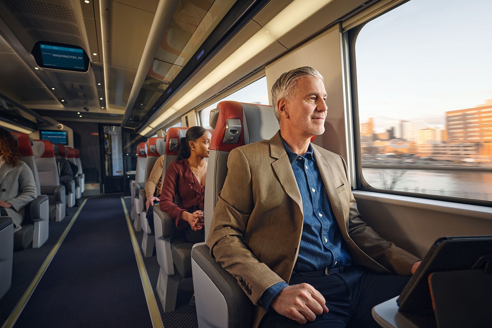 Passengers on board an Acela train
