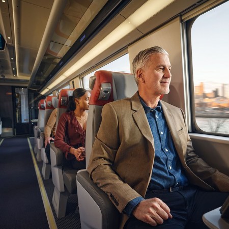 Passengers on board an Acela train