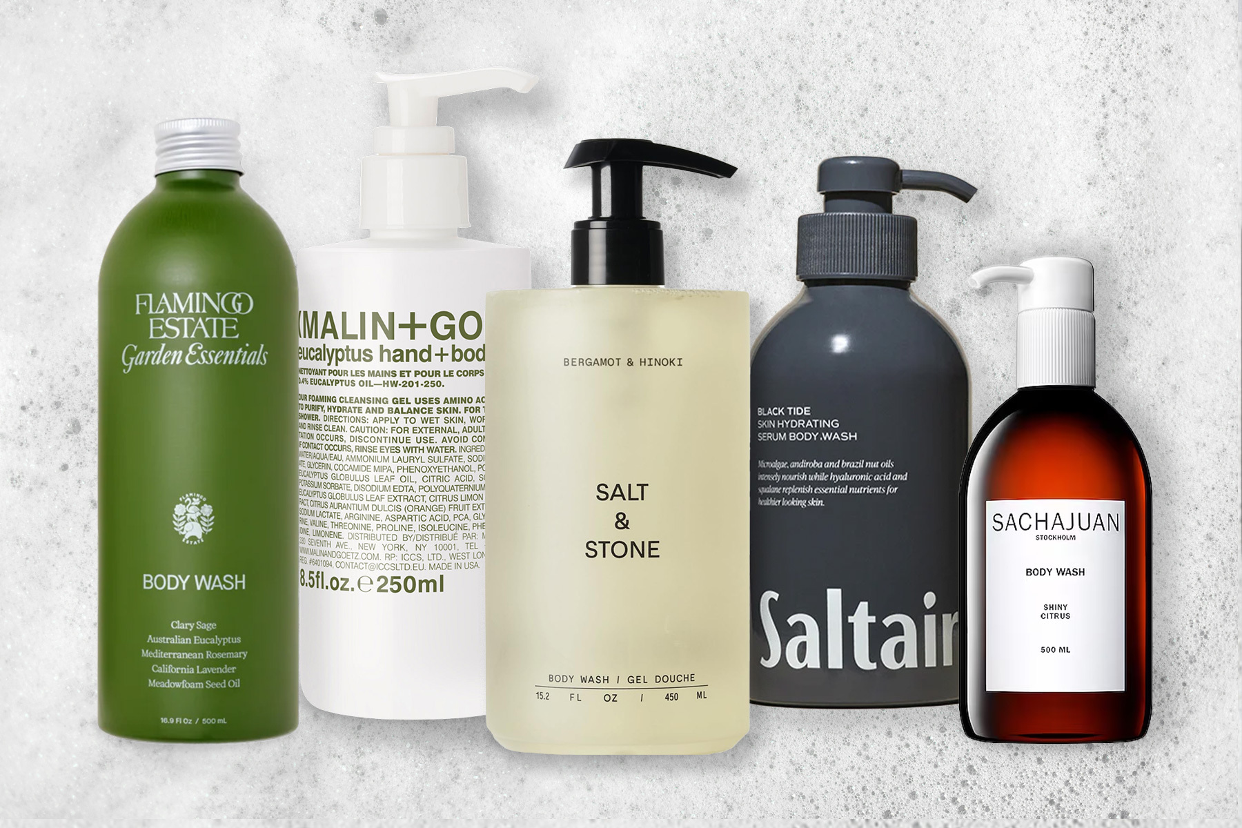 Five of the best body washes for men, from Flamingo Estate, Malin+Goetz, Salt & Stone, Saltair and Sachajuan