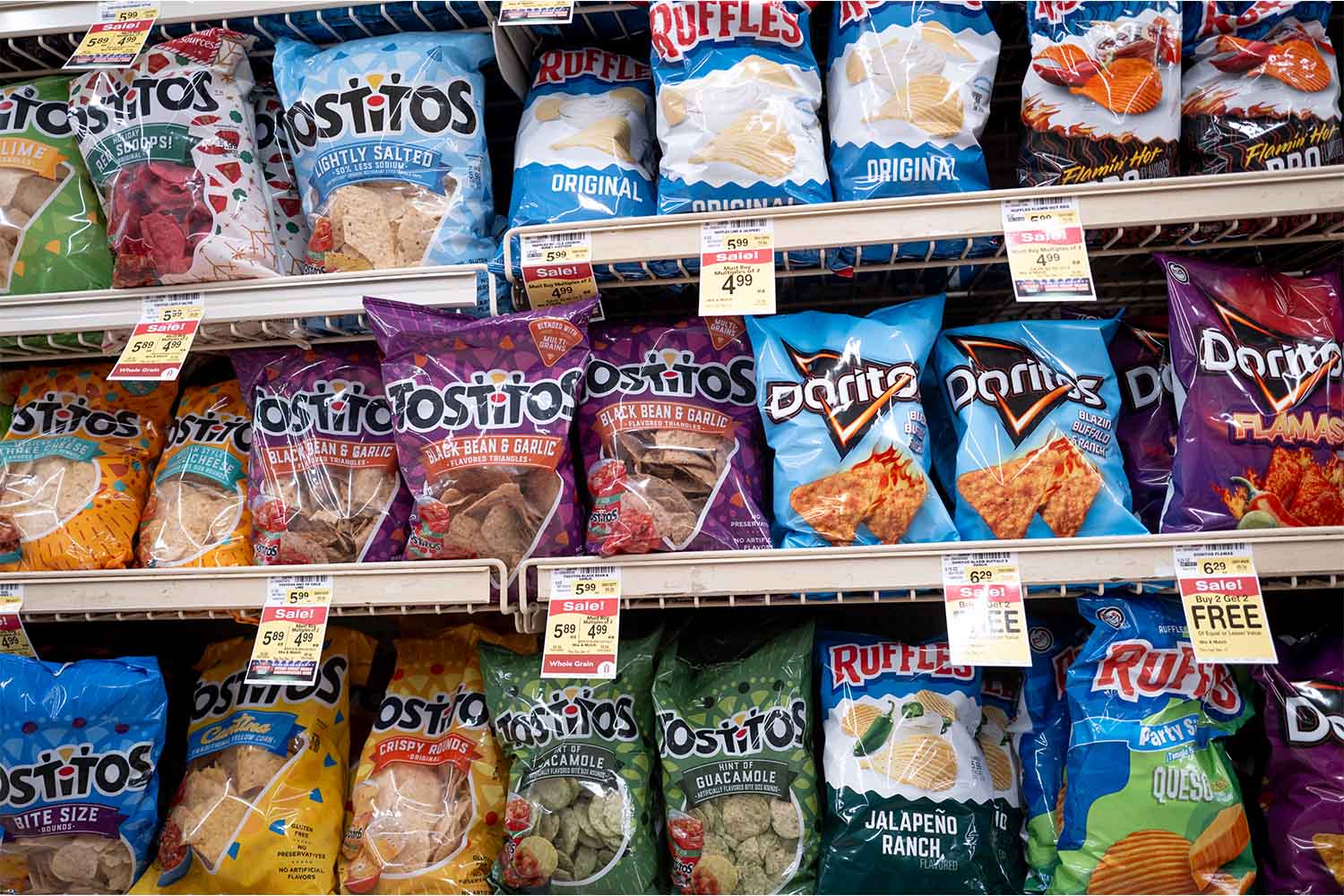 Snack food products manufactured by Mondelez are among those offered for sale at a grocery store on December 11, 2024 in Chicago, Illinois