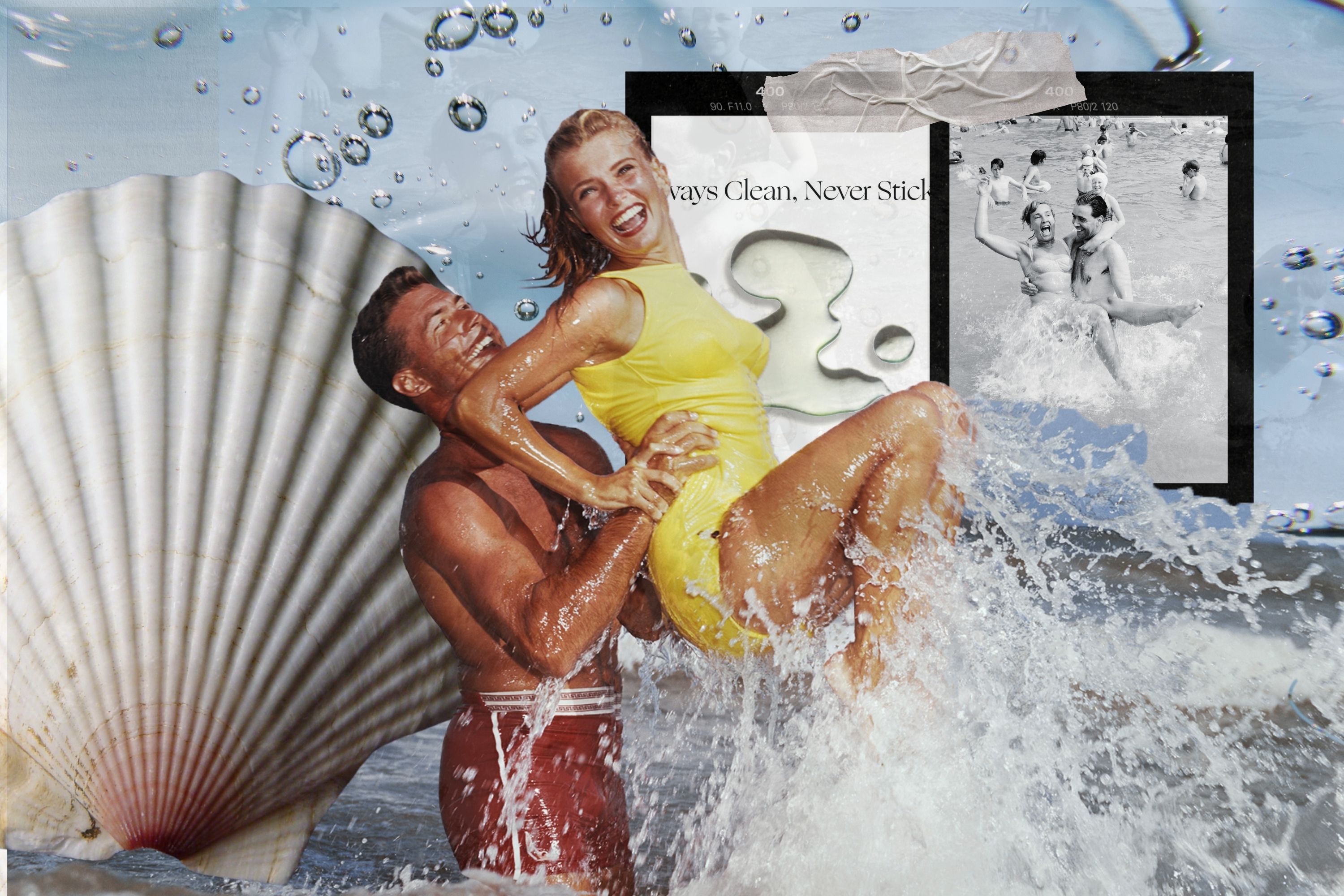 A man lifting a woman out of the water