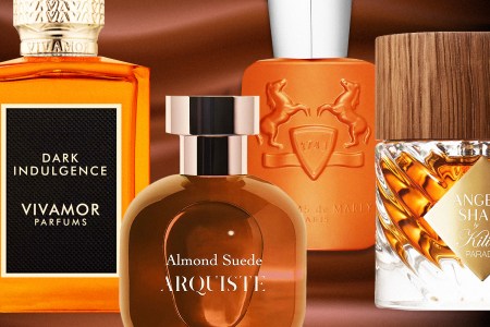 collage of colognes on textured background