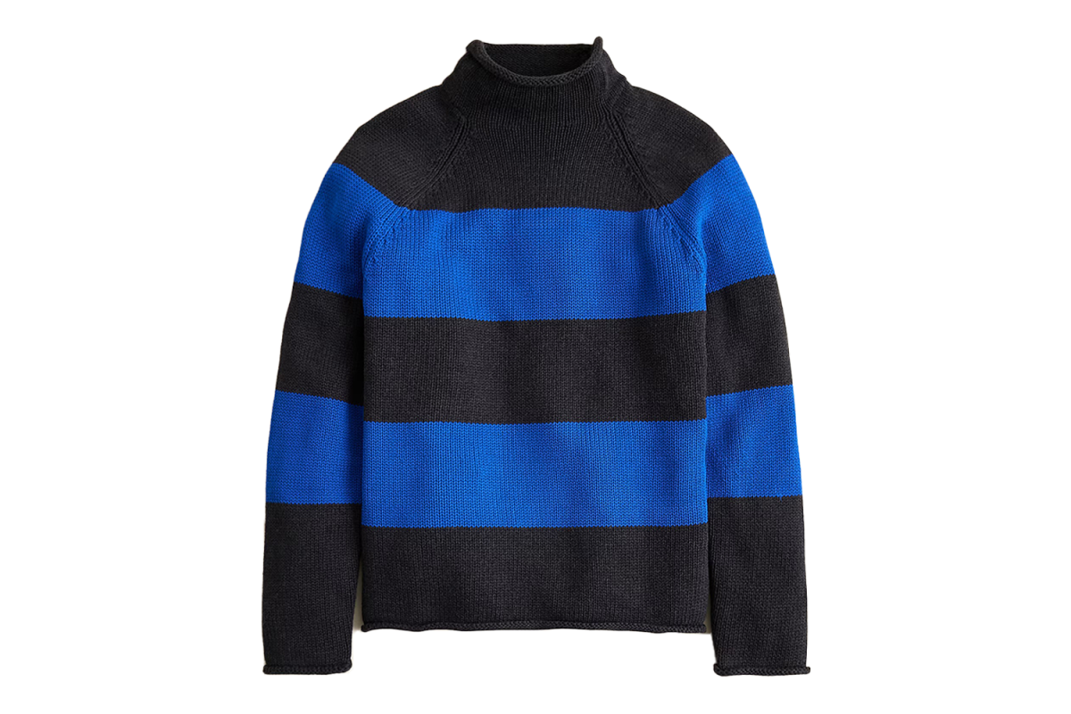 J.Crew 1988 Cotton Hook Stripe Rollneck Sweater