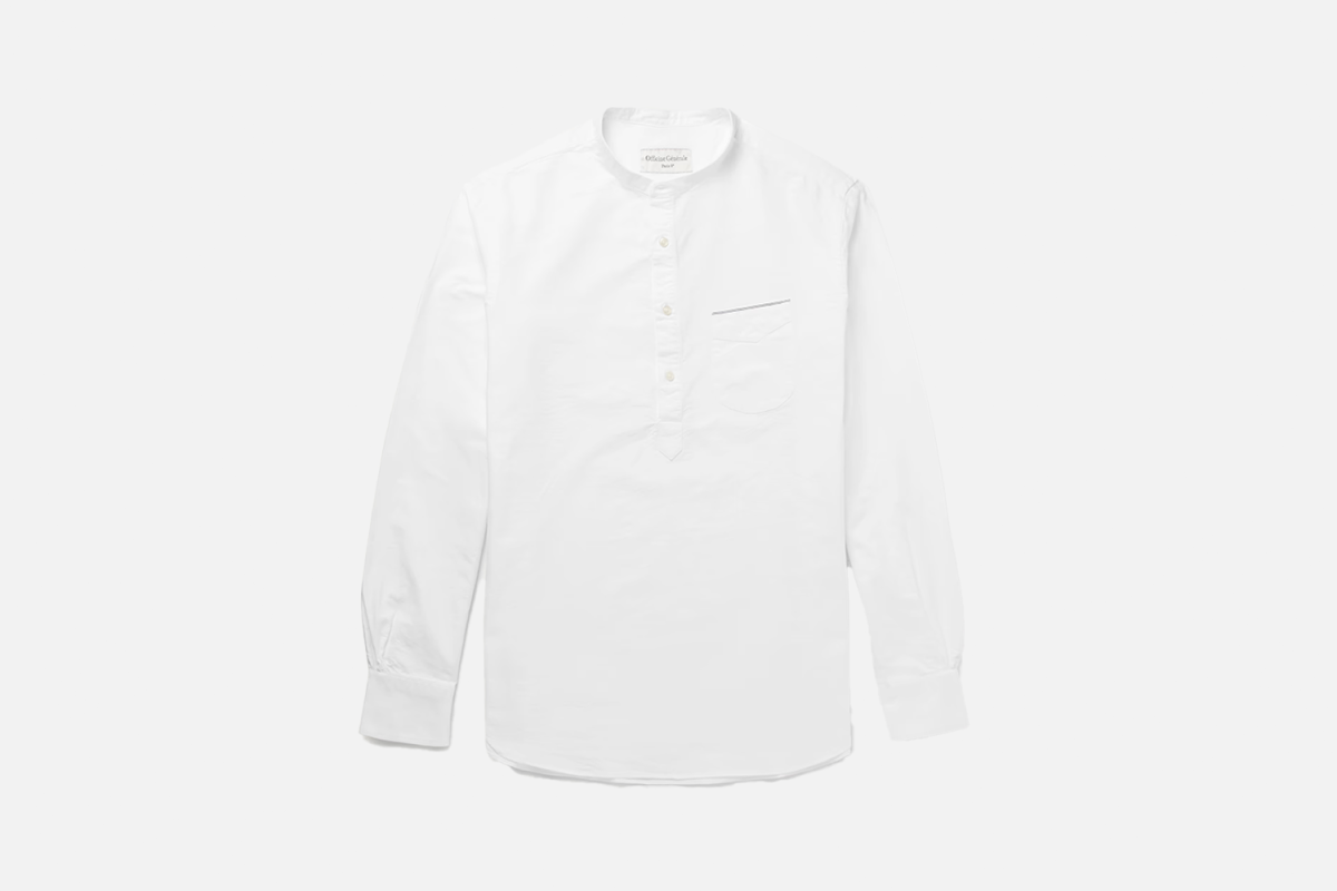 Officine Générale Auguste Grandad-Collar Cotton Oxford Shirt