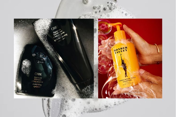 shampoo collage on textured background