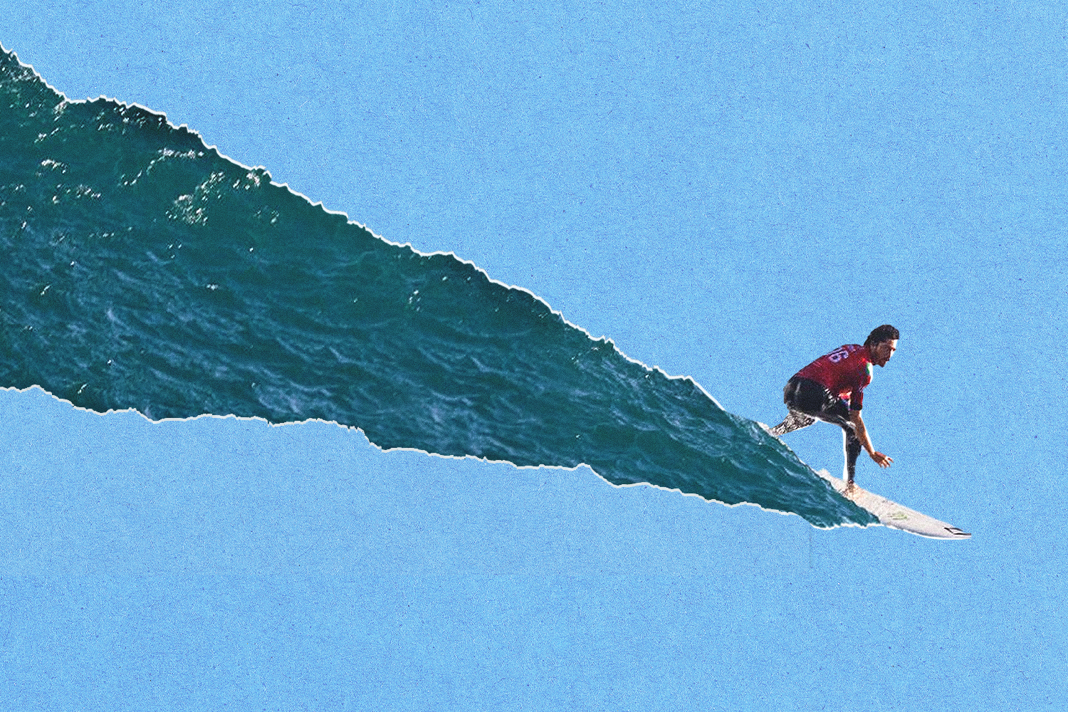 A creative image of Yago Dora cutting into a blue background.